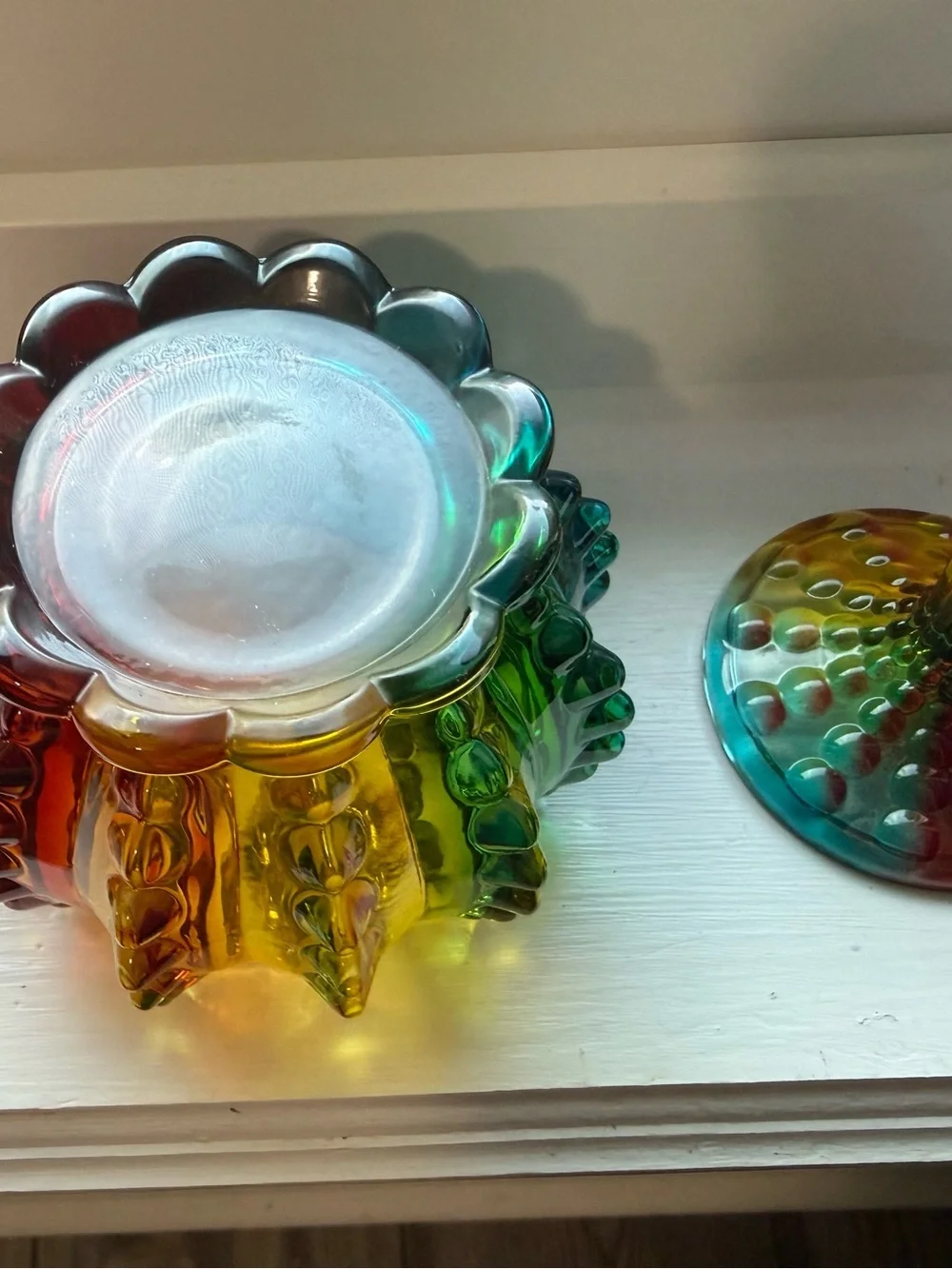 6 oz Rainbow Embossed Glass Jar with Lid Crystal Glass Candy Dishes Candy Jar